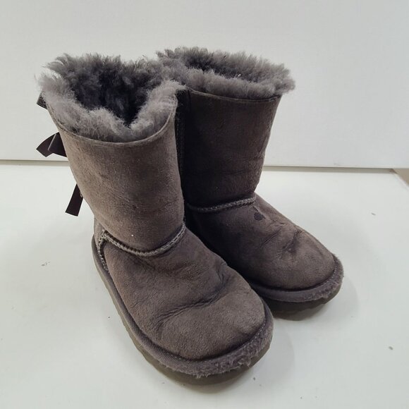 UGG Baily Bows Boots Suede Sherling Gray Kids Youth Size 10Classic